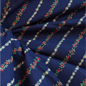 Vintage 70's 80's Floral Print Fabric, Navy Blue w/ Tiny Flower Stripes All Over